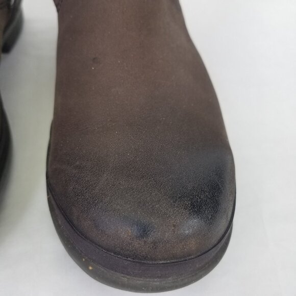 UGG Simmens Boots Women 6 Leather Waterproof Brown Olive Shearling Lining Zip Up - Picture 14 of 16